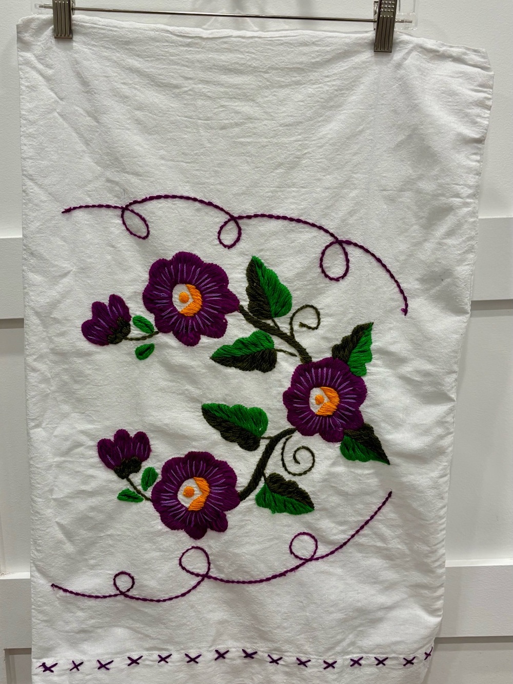 Hand-Embroidered Purple Floral Standard Pillowcase